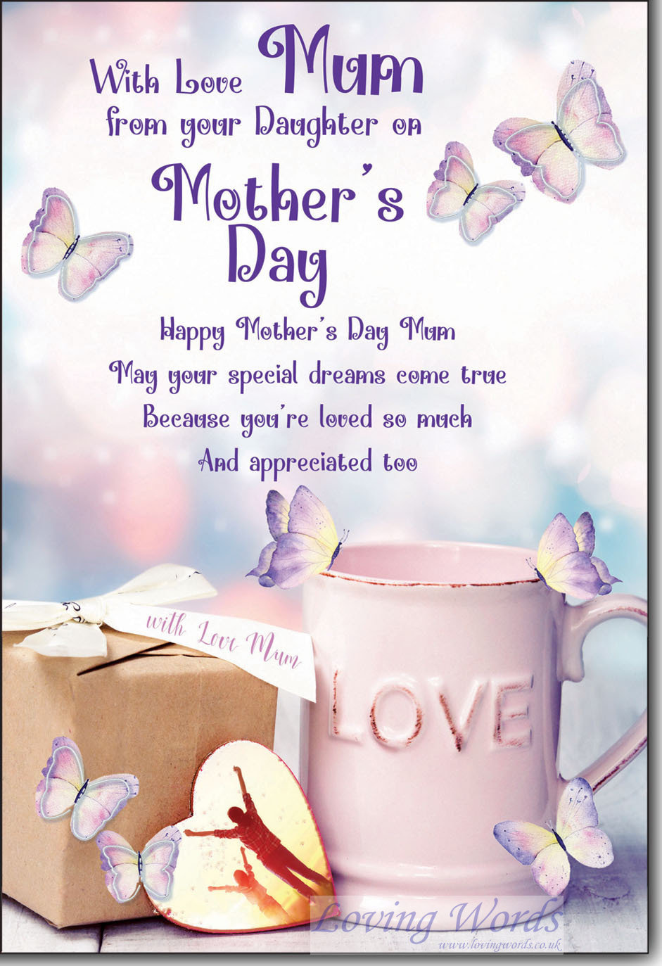 With Love Mum From Your Daughter On Mothers Day Greeting Cards By Loving Words 